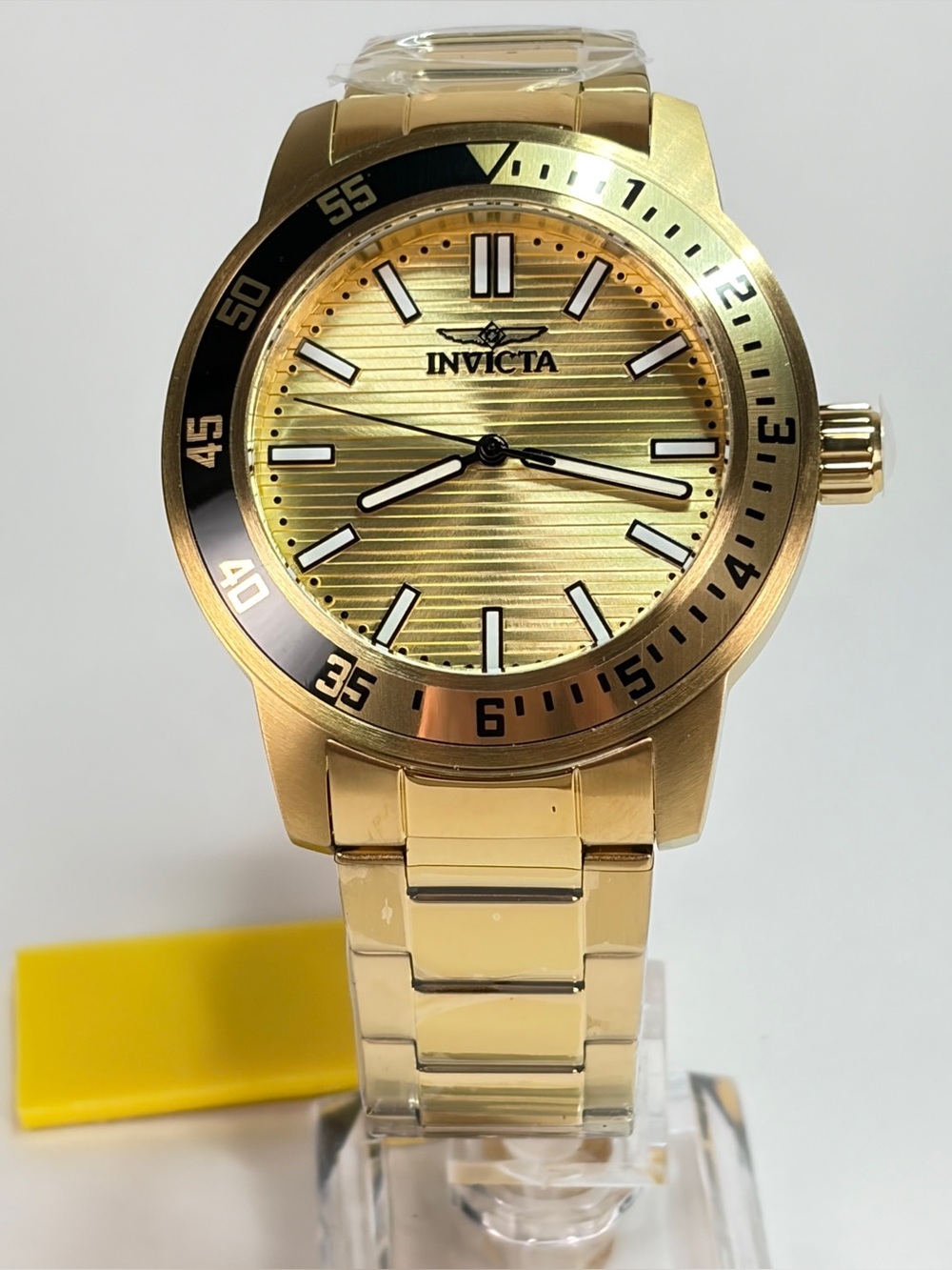 Invicta Gramercy 45mm Gold Tone Men's Stainless Steel Watch Black/Gold Bezel
